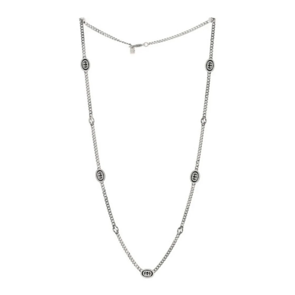 Gucci Silver Chain Necklace 925 NWT Full Inclusion Black Enamel